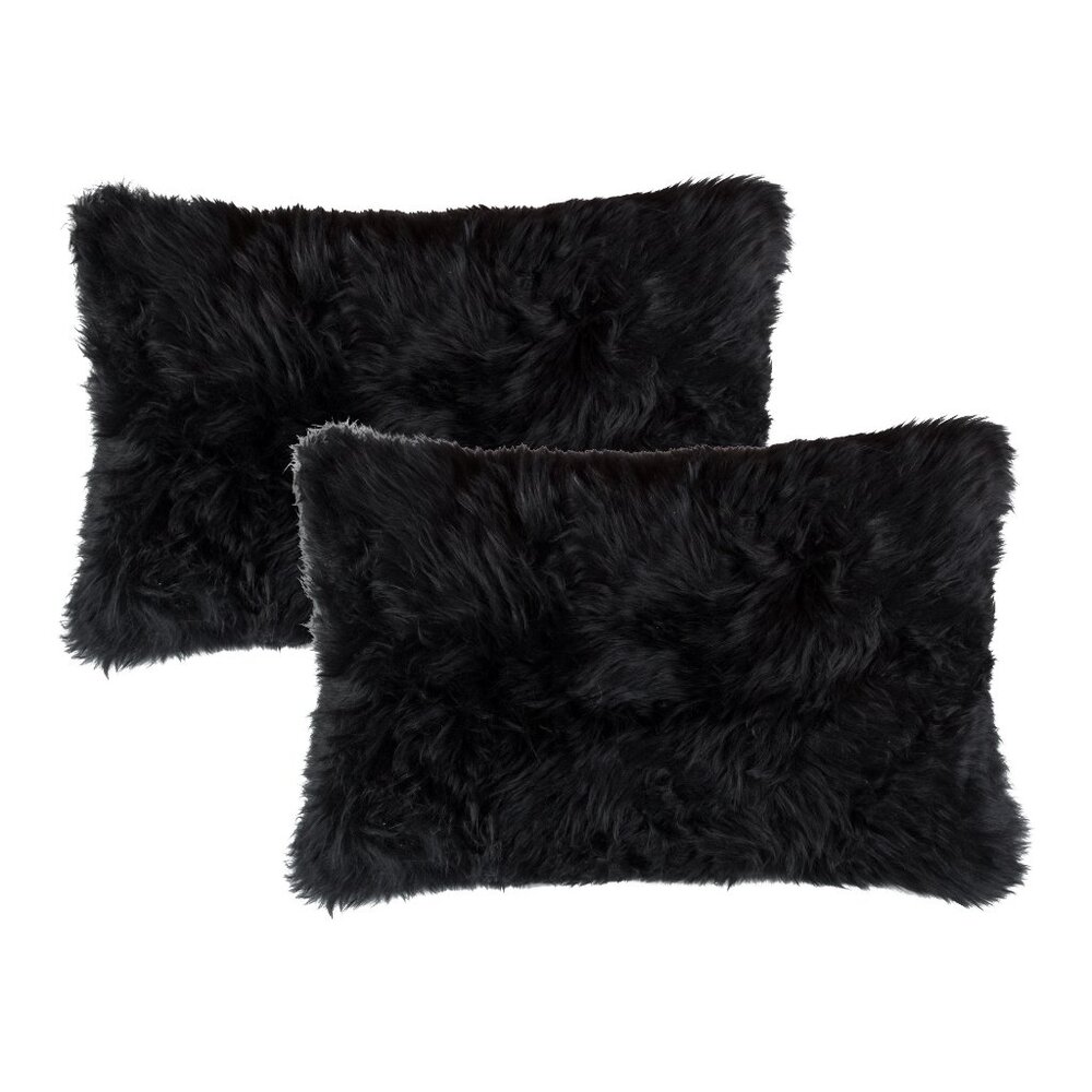 Natural Home Decor New Zealand Sheepskin Pillow | 2-Piece | Black | 12"x20"